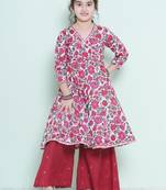 Girls floral printed angrakha pure cotton anarkali kurta with palazzos