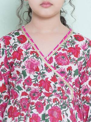 Girls floral printed angrakha pure cotton anarkali kurta with palazzos 2