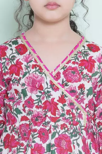 Girls floral printed angrakha pure cotton anarkali kurta with palazzos