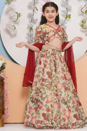 Girls printed ready to wear lehenga & blouse with dupatta