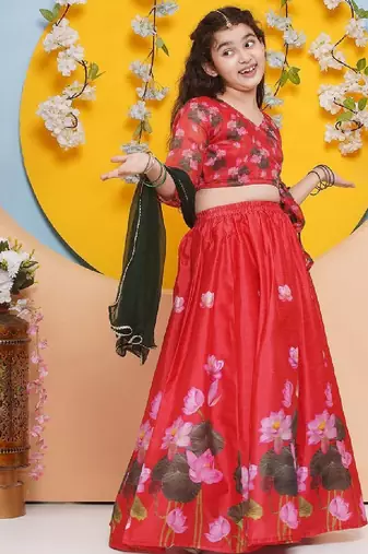 Girls printed ready to wear lehenga & blouse with dupatta