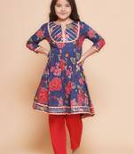 Girls floral printed gotta patti pure cotton anarkali kurta with palazzos