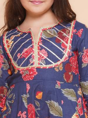 Girls floral printed gotta patti pure cotton anarkali kurta with palazzos 2