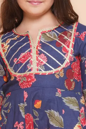 Girls floral printed gotta patti pure cotton anarkali kurta with palazzos
