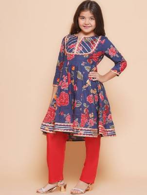 Girls floral printed gotta patti pure cotton anarkali kurta with palazzos 4