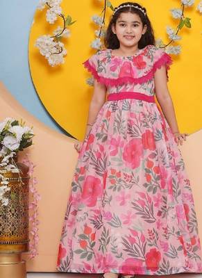 Girls floral printed gathered fit and flare maxi dress 2