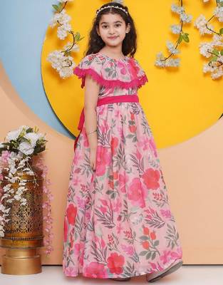 Girls floral printed gathered fit and flare maxi dress 4