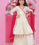 Girls printed angrakha gotta patti pure cotton kurta with sharara & with dupatta
