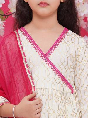 Girls printed angrakha gotta patti pure cotton kurta with sharara & with dupatta 2
