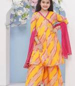 Girls printed angrakha gotta patti kurta with sharara & with dupatta