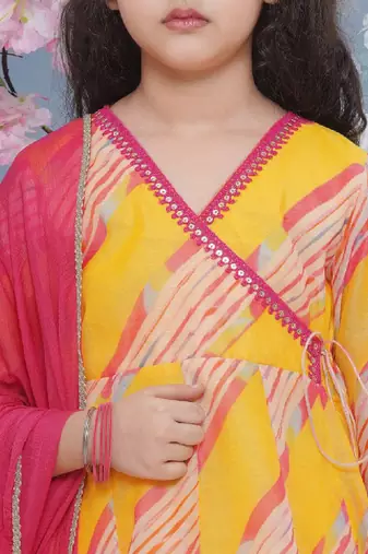 Girls printed angrakha gotta patti kurta with sharara & with dupatta