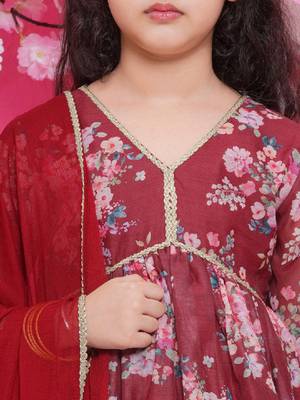 Girls floral printed empire gotta patti kurta with sharara & with dupatta 2