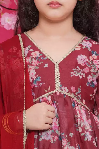 Girls floral printed empire gotta patti kurta with sharara & with dupatta