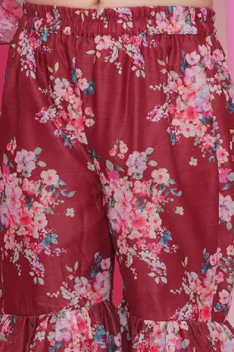 Girls floral printed empire gotta patti kurta with sharara & with dupatta