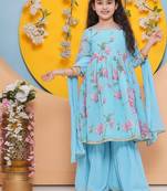 Girls floral printed regular gotta patti kurta with sharara & with dupatta