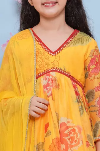 Girls floral printed empire gotta patti kurta with sharara & with dupatta