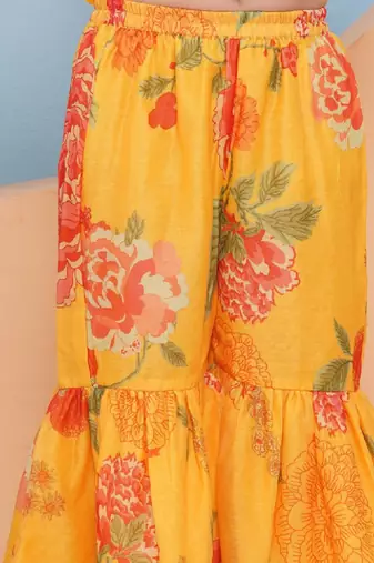 Girls floral printed empire gotta patti kurta with sharara & with dupatta