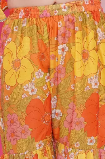 Girls floral printed empire gotta patti kurta with sharara & with dupatta