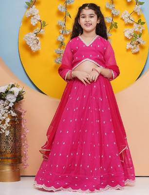 Girls floral embroidered ready to wear lehenga & blouse with dupatta 1