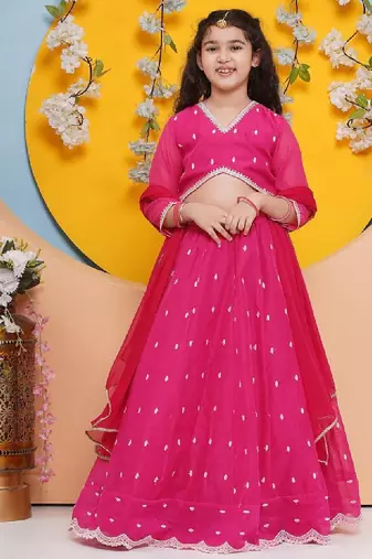 Girls floral embroidered ready to wear lehenga & blouse with dupatta