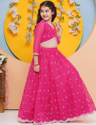 Girls floral embroidered ready to wear lehenga & blouse with dupatta 3
