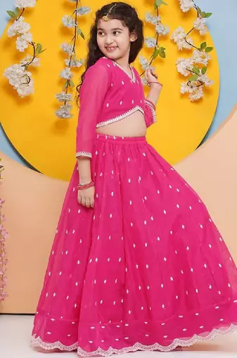 Girls floral embroidered ready to wear lehenga & blouse with dupatta