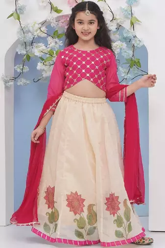 Girls embroidered mirror work ready to wear lehenga & blouse with dupatta