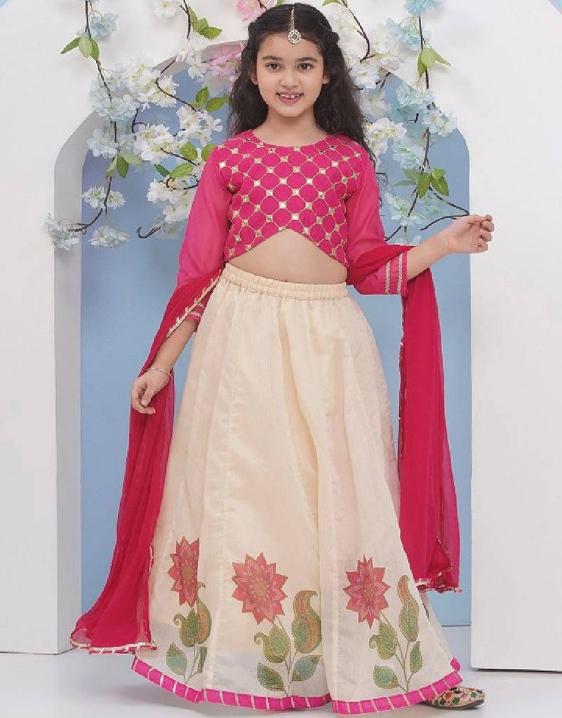 Girls embroidered mirror work ready to wear lehenga & blouse with dupatta