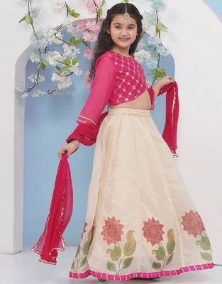 Girls embroidered mirror work ready to wear lehenga & blouse with dupatta 2