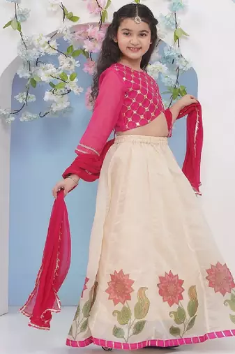 Girls embroidered mirror work ready to wear lehenga & blouse with dupatta