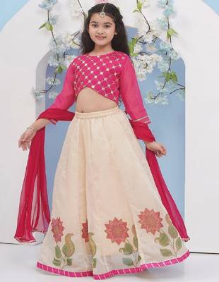 Girls embroidered mirror work ready to wear lehenga & blouse with dupatta 3