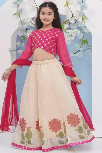 Girls embroidered mirror work ready to wear lehenga & blouse with dupatta