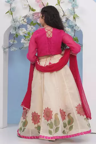 Girls embroidered mirror work ready to wear lehenga & blouse with dupatta