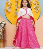 Girls floral embroidered ready to wear cotton lehenga & blouse & dupatta