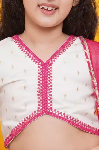 Girls floral embroidered ready to wear cotton lehenga & blouse & dupatta