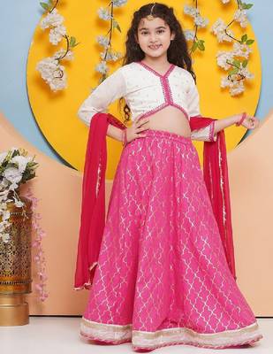 Girls floral embroidered ready to wear cotton lehenga & blouse & dupatta 3