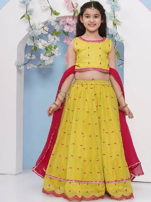 Girls floral embroidered ready to wear lehenga & blouse with dupatta 1