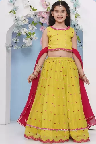 Girls floral embroidered ready to wear lehenga & blouse with dupatta