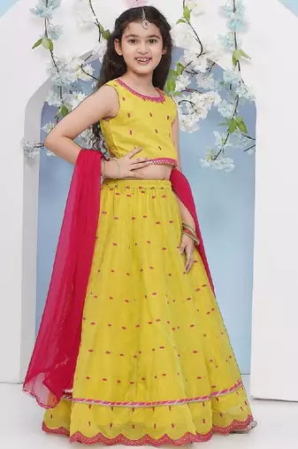 Girls floral embroidered ready to wear lehenga & blouse with dupatta
