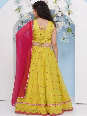 Girls floral embroidered ready to wear lehenga & blouse with dupatta 4