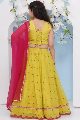 Girls floral embroidered ready to wear lehenga & blouse with dupatta