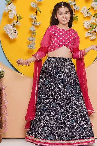 Girls embroidered mirror work ready to wear lehenga & blouse with dupatta
