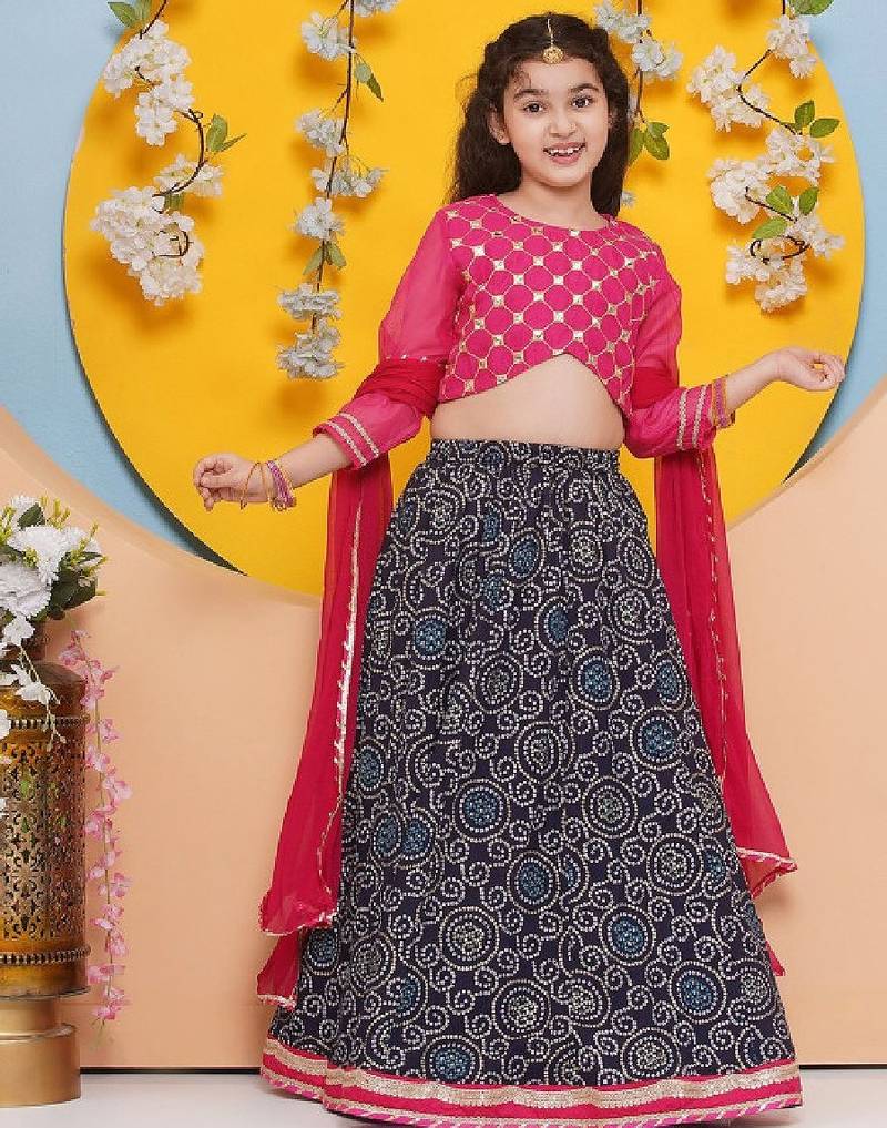 Girls embroidered mirror work ready to wear lehenga & blouse with dupatta