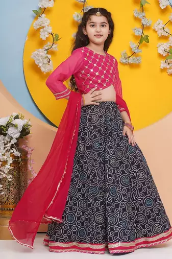 Girls embroidered mirror work ready to wear lehenga & blouse with dupatta