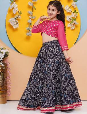 Girls embroidered mirror work ready to wear lehenga & blouse with dupatta 4