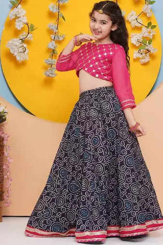 Girls embroidered mirror work ready to wear lehenga & blouse with dupatta
