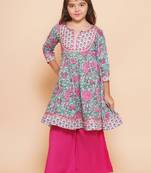 Girls floral printed empire gotta patti pure cotton kurta with sharara