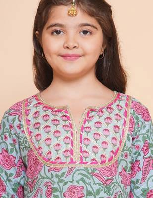 Girls floral printed empire gotta patti pure cotton kurta with sharara 2