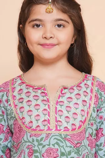 Girls floral printed empire gotta patti pure cotton kurta with sharara