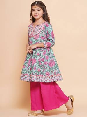 Girls floral printed empire gotta patti pure cotton kurta with sharara 3